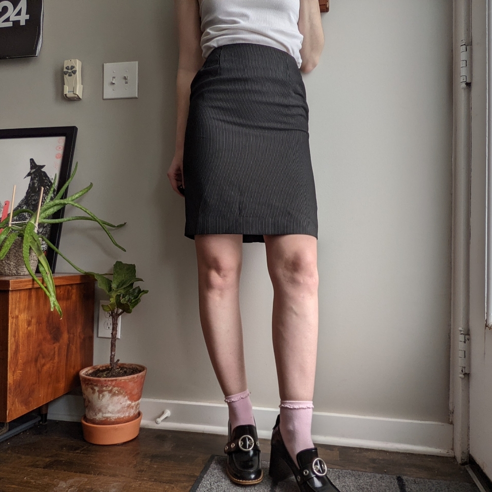 Black Pinstripe mini/knee length skirt